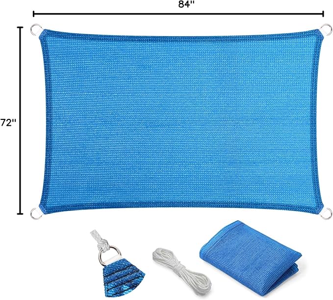 Eden's Decor Straight Flat-Edged Sun Shade Sail Rectangular 6' x 7' Blue UV-Blocking Outdoor Canopy Fabric Cloth Awning for Pergola Patio Garden Backyard Custom Size