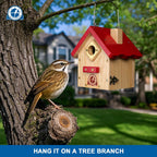 SISTERBIRD Wren Bird House, Premium Wooden Bird Houses for Outside, Classic Cabin Design Birdhouses for Outdoors, Hanging Bird House, Red-Breasted Nuthatch Wren Chickadee