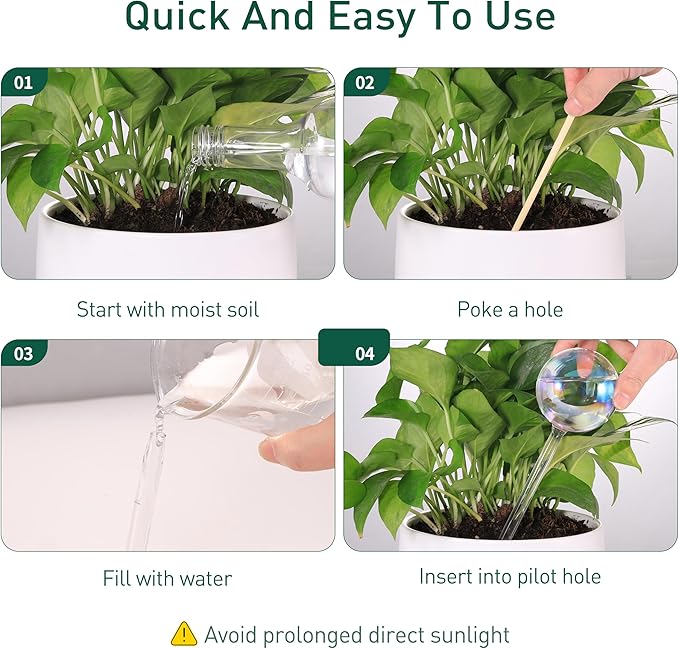 Extra-Thick Clear Glass Plant Watering Globes, Rainbow Gradient Self Watering Devices, Automatic Plant Waterer Spikes for Indoor & Outdoor Plants, Perfect for Everyday or Vacation Use, 4-Pack