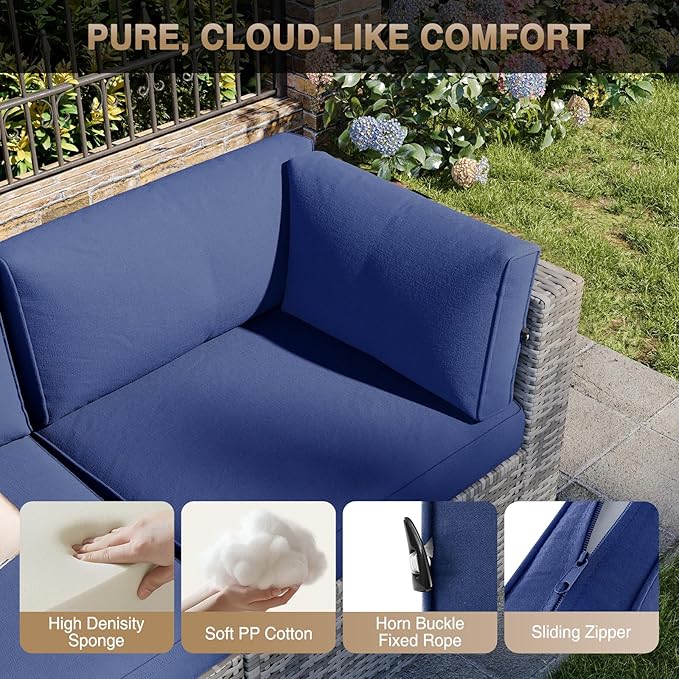 Aoxun Patio Furniture Sets, 12-Piece Outdoor Patio Furniture with 44'' Propane Gas Firepit Table, Wicker Outdoor Conversation Set Sectional Sofa for Backyard, Poolside, Garden