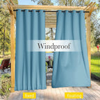 NICETOWN 2 Panels Weighted Outdoor Curtains for Patio Waterproof, Thermal Insulated Grommet & Back Tab on Top & Bottom Windproof Sun Blocking Draperies for Gazebo with Fixed Rope, Teal Blue, W66 x L84