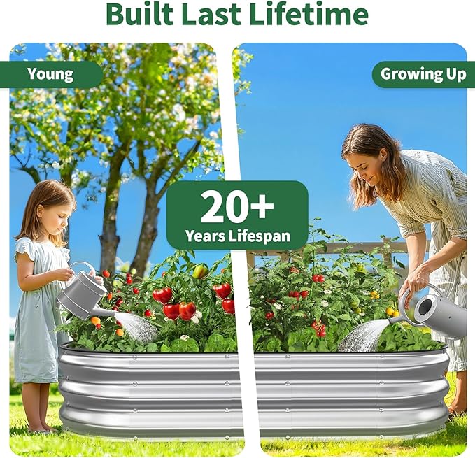 Kesfitt Raised Garden Bed, 5x2x1 FT Galvanized Steel Metal Raised Garden Bed, Oval Open-Bottom Design, 12-Inch Deep for Outdoor Vegetable & Herb Gardening, Silver