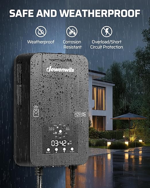 DEWENWILS 300W Low Voltage Landscape Transformer, Photocell Sensor & Timer, 120V AC to 12/14V AC, Landscape Lighting Transformer Outdoor, Weatherproof for Spotlights, Garden Lights