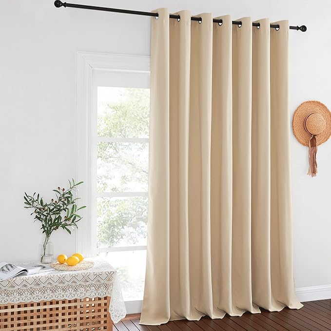 NICETOWN Room Darkening Extra Wide 102 inch Curtain, Grommet Thermal Curtain Voice Reducing Window Treatment for Sliding Glass Door/Bedroom, Biscotti Beige, W100 x L102, 1 Panel