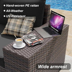 ALAULM 7 Pieces Patio Furniture Set with Fire Pit Table 55000BTU, Oversized Seat/Armrest and High Back Wicker Conversation Set with Thick Cushion for Backyard, Garden, Black