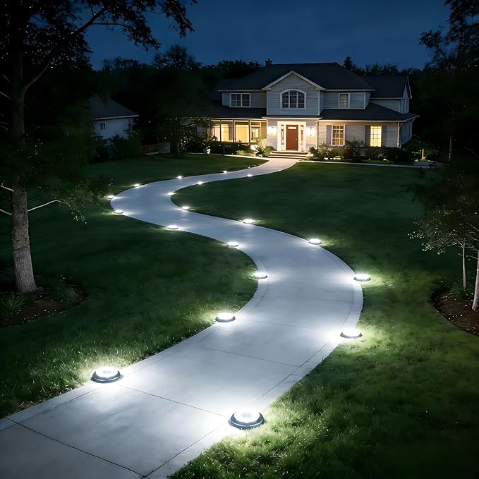 Flacchi Solar Lights Outdoor - Solar Powered Ground Lights Outdoor Solar Disk Light Waterproof Landscape Light for Patio Yard Pathway Walkway Driveway (Cool White, 2 Pack)