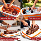 Collapsible XL Smoker & BBQ Prep Tub with Locking Lid | Includes Cutting Board, Meat Marinade & Brine Container For Turkey, Brisket & Ribs - Best Grill Accessories Gifts For Men