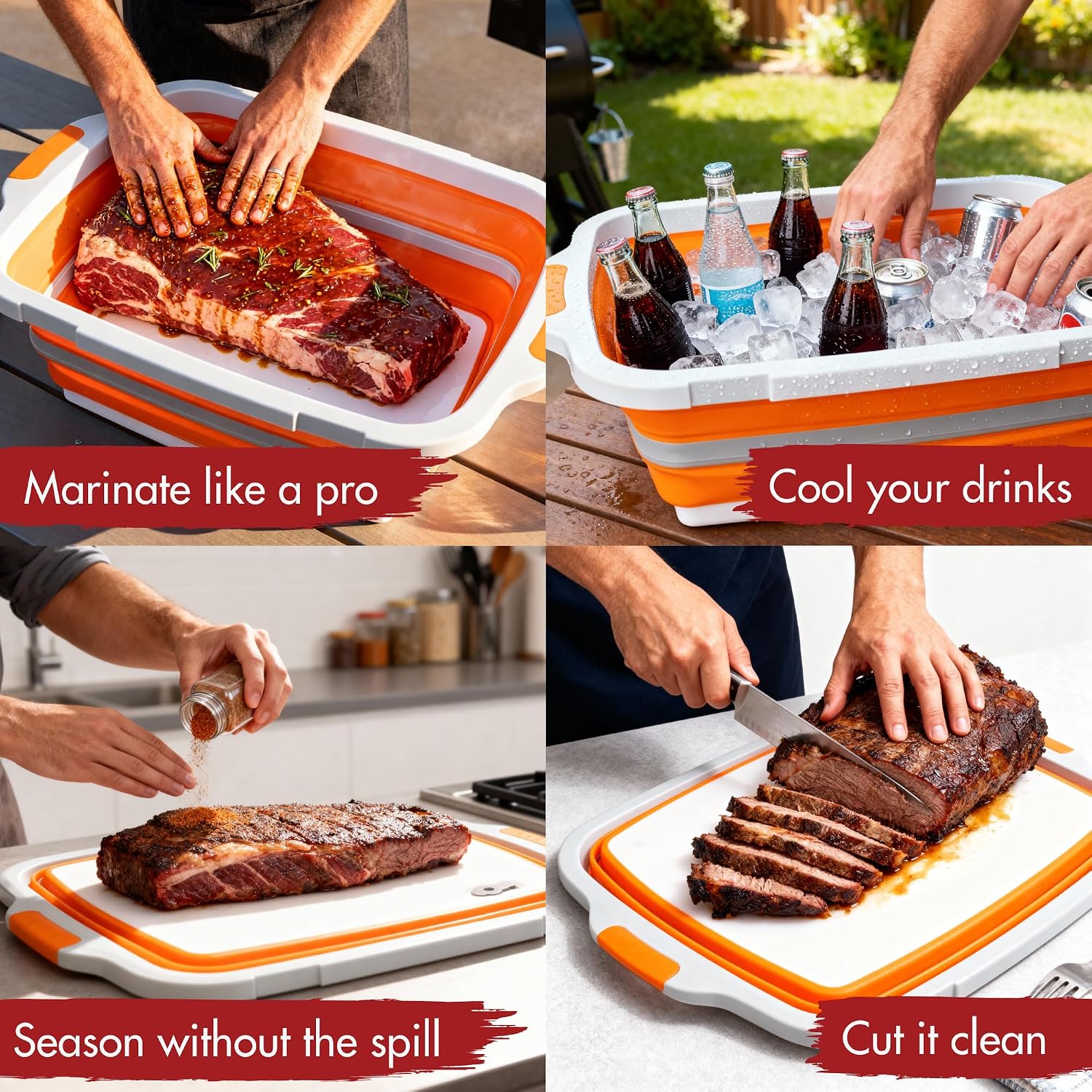 Collapsible XL Smoker & BBQ Prep Tub with Locking Lid | Includes Cutting Board, Meat Marinade & Brine Container For Turkey, Brisket & Ribs - Best Grill Accessories Gifts For Men