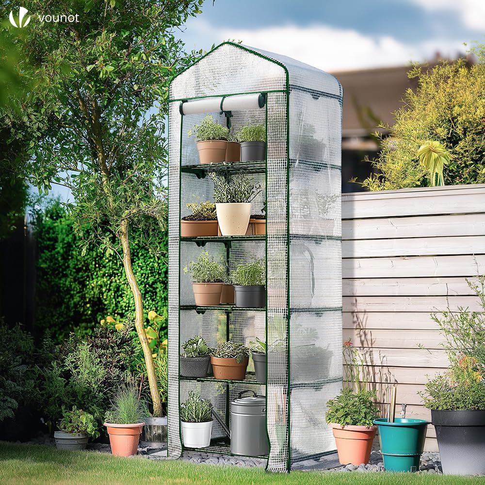 vounot® mini greenhouse with 5-tier shelves garden greenhouse shown in use