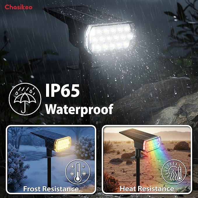 Solar Lights Outdoor Waterproof, LED Solar Spot Lights Outdoor, 7 Color Changing Solar Spotlights, Multicolor RGB Dusk-to-Dawn Uplights for Garden Landscape, Yard, IP65, Auto On/Off