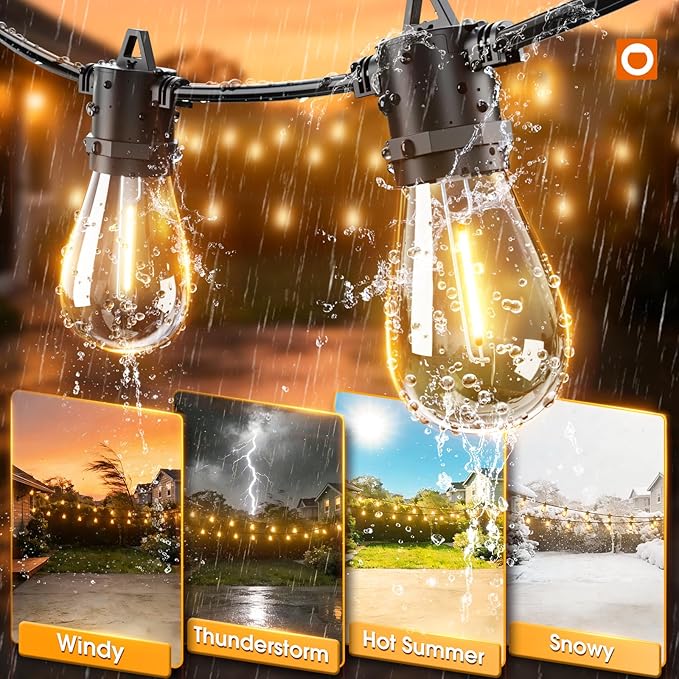 addlon 72FT(2-Pack*36FT) LED Outdoor String Lights with 24 Edison Vintage Shatterproof Bulbs, Commercial Grade Patio Lights, IP65 Waterproof for Balcony, Backyard and Garden, Warm White