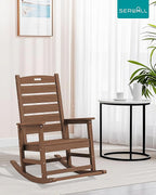 SERWALL Outdoor Rocking Chair Set of 2, Oversized Rocking Chair with Footboard for Adults, HDPE All Weather Resistant Rocking Chairs for Patio, 350lbs Weight Capacity, Brown