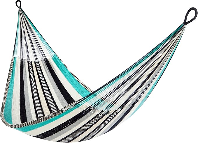 Handwoven Hammock by Yellow Leaf Hammocks - Double Size, Fits 1-2 PPL, 400lb max - Weathersafe, Super Strong, Easy to Hang, Ultra Soft, Artisan Made - Color: Turquoise - Black -White