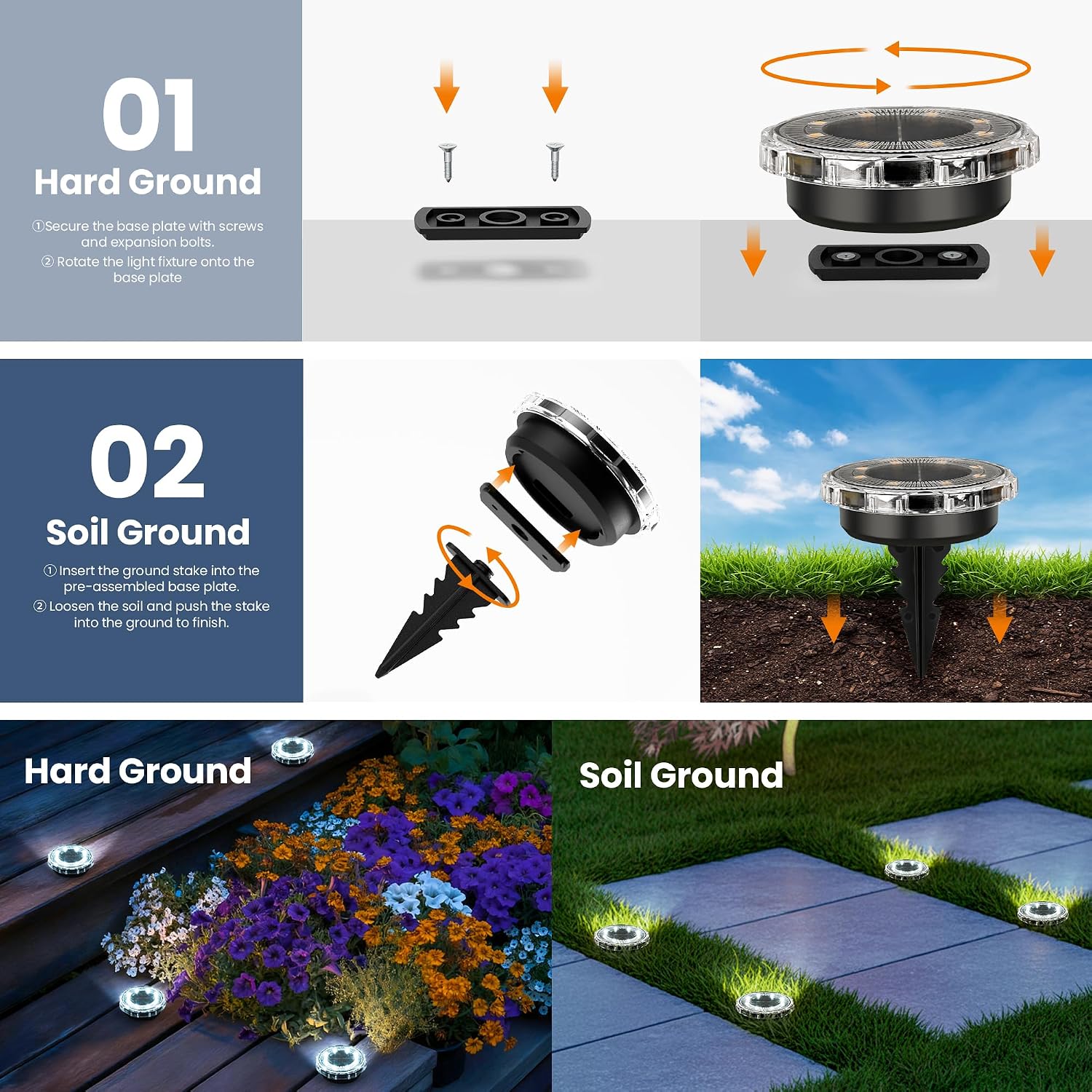 SOLPEX Solar Ground Lights Outdoor, Pathway Lights 12 Pack Cool White | IP65 Waterproof Landscape Lighting for Walkway, Driveway, Pathway, Garden, Backyard Decor- Transparent Lampshade
