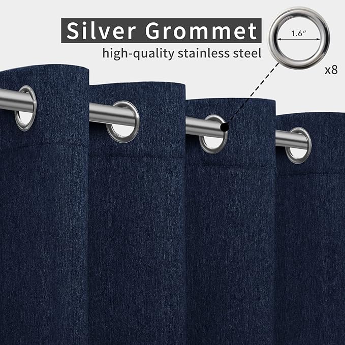 Easy-Going Linen Look Outdoor Curtains Waterproof Windproof Porch Curtains, Soft Thicken Outdoor Privacy Curtains for Patio, Gazebo, Grommet Top and Tab Bottom Drape, 1 Panel, 54x120 inch, Navy
