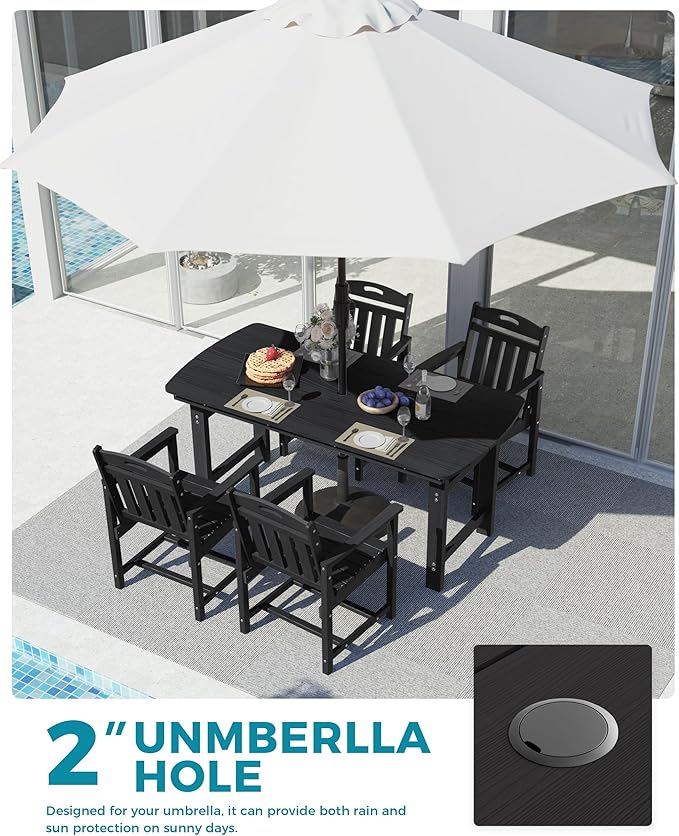 Ciokea HDPE Outdoor Dining Set, 5-Piece Patio Table and Chairs Set with Umbrella Hole, All-Weather Patio Dining Sets for 4, Durable Patio Furniture for Backyard, Garden, Lawn & Poolside, Black