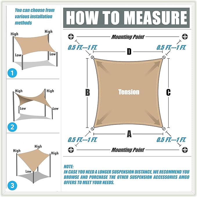 Amgo 14' x 14' x 19.8' Beige Right Triangle Sun Shade Sail UPF50+ Canopy Awning AGSLT, 95% UV Blockage, Water & Air Permeable, 200GSM Heavy Duty Commercial Series(We Make Custom Sizes)