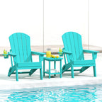 HDPE 3-Piece Folding Adirondack Chair Set, Aruba Blue | 38" Extra Tall Back & Embossed Wood Grain, Oversized HDPE Patio Furniture with Side Table & Cup Holders, All Weather