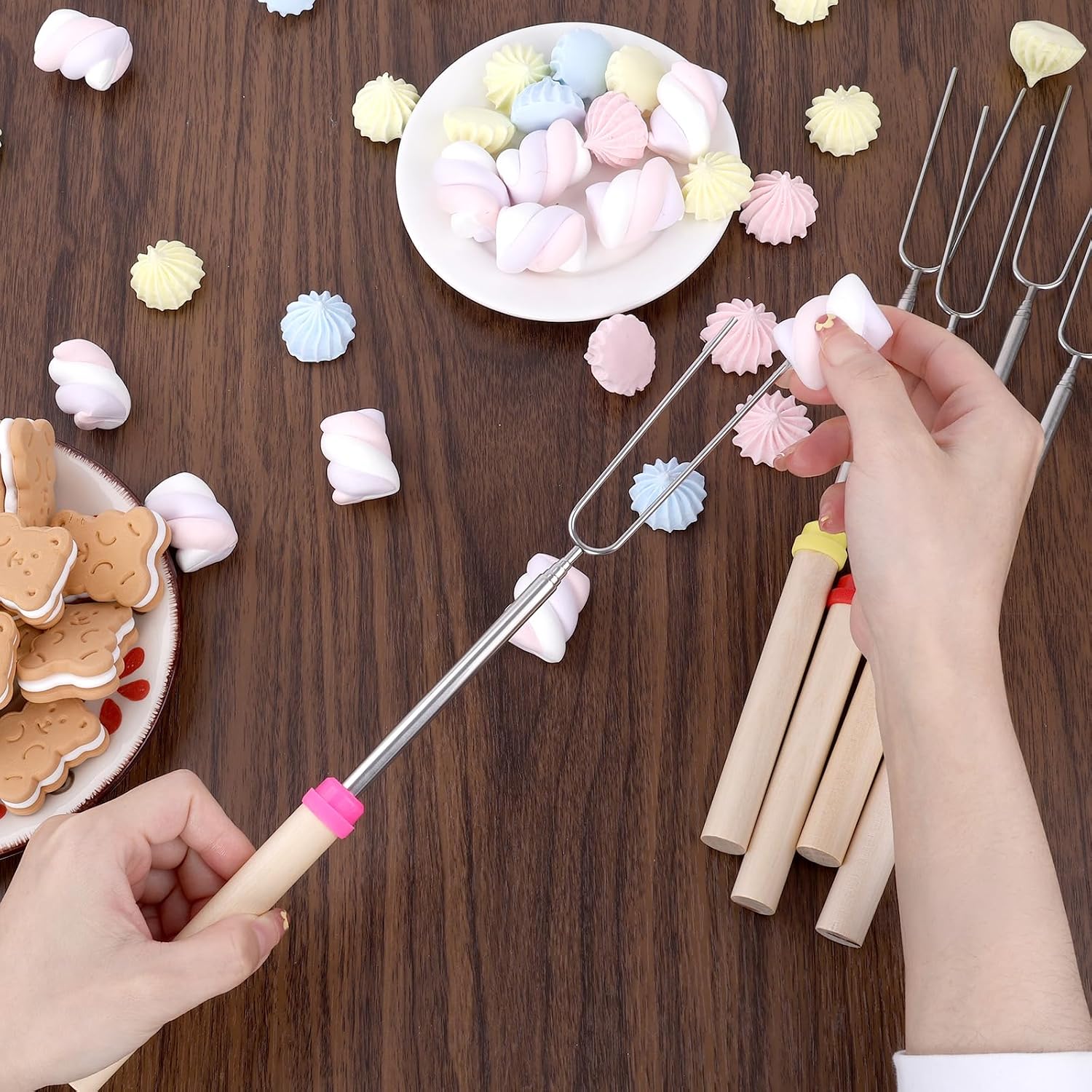 10 Pack Smores Sticks, 32 Inch Marshmallow Roasting Sticks for Fire Pit | Extendable Roasting Skewers with Bag. Hot Dog Fork. Smores Kit for Campfire Camping Essentials. 304 Stainless Steel.