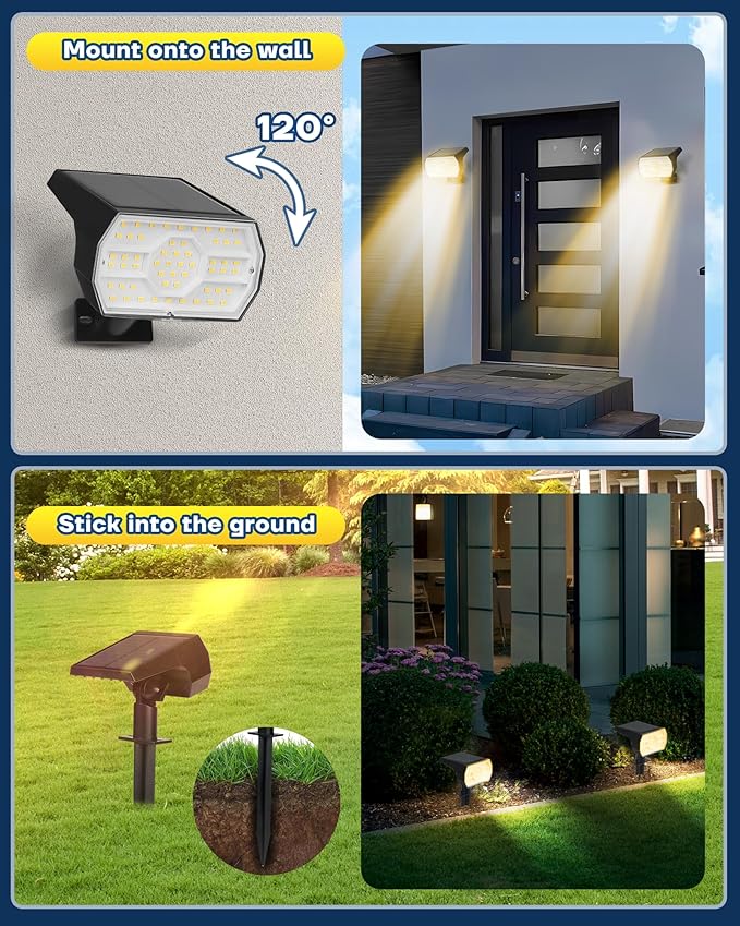 Kaxiida Solar Lights Outdoor Waterproof IP68, 3 Lighting Models Solar Powered Spot Lights Outdoor, 56LED Solar Light Dusk to Dawn for Yard Patio Garden Pathway Landscape Lighting (Warm White,10 Pack)