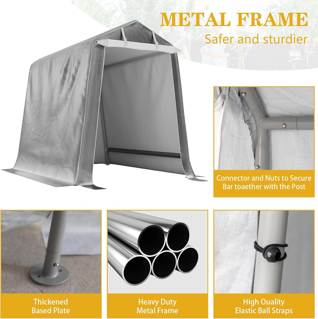 jy qaqa 6x6 ft portable motorcycle carport, heavy, side view