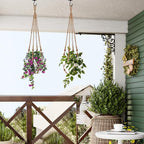 Jute Macrame Plant Hanger Indoor Set of 4 Hanging Planter Basket Flower Pot Holder with Decorative Wood Beads & No Tassels for Indoor Outdoor Boho Home Decor, 35 Inch Brown (Pots Not Included)