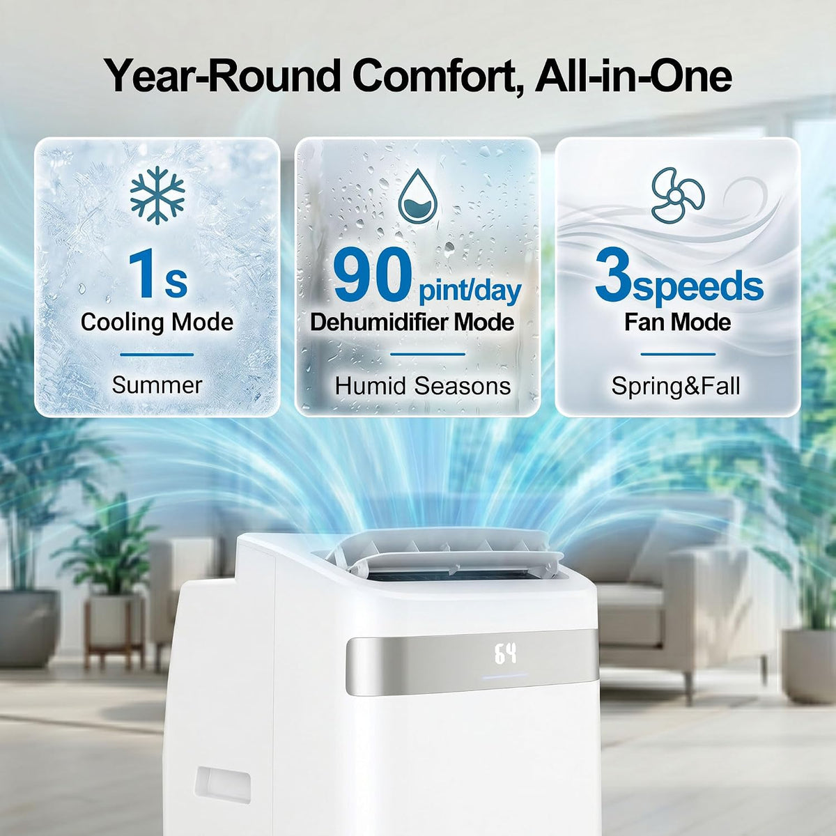 uthfy 12,000 btu portable air conditioners, 4-in-1 portable, close-up detail