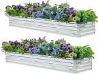 2 Pack 8x2x1FT Galvanized Raised Garden Bed Kit, Outdoor Metal Planter Box for Vegetables, Bottomless Rectangular Gardening Bed with Support Rods, Tool-Free Assembly, Silver