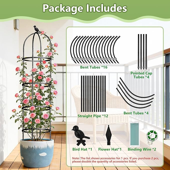 Obelisk Trellis for Garden Plants Climbing: 6ft Rustproof Metal Pipe with Plastic Coated - Potted Plant Climber Support for Outdoor Indoor Grape Vines Vegetable Fruits Flowers (2PC)
