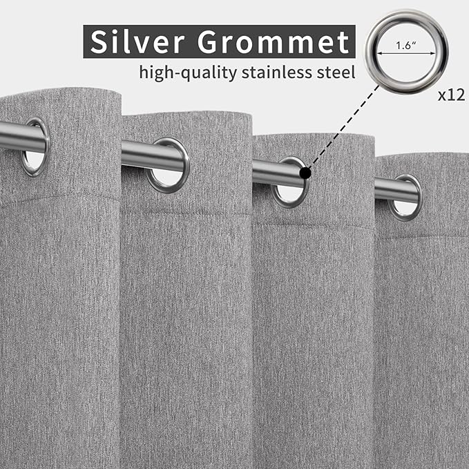 Easy-Going Linen Look Outdoor Curtains Waterproof Windproof Porch Curtains, Soft Thicken Outdoor Privacy Curtains for Patio, Gazebo, Grommet Top and Tab Bottom Drape, 1 Panel, 110x120 inch, Grey