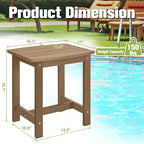 Y&M Outdoor Side Table, HIPS Adirondack Small Single Table, Waterproof Square Outside Table, Balcony Modern End Tables for Patio, Pool, Beach, Porch, Deck, Indoor or Outdoor Use, Brown