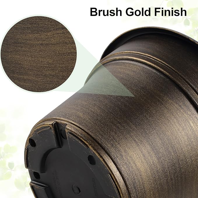 Plant Planters Pots Set of 4 Pack 11 Inch, Plastic Flower Pot For Indoor Plants With Drainage Holes & Trays, Resin Decorative Container Sets With Saucer For House Outdoor Garden Planters Dark Gold