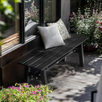 VINGLI 47” Outdoor HDPE Bench, Weatherproof Garden Bench w/Metal Legs, Poly Lumber Porch Benches, 660 LBS Capacity Outdoor Backless Patio Benches for Entryway Deck (Black)