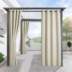 RYB HOME Outdoor Curtains for Patio Waterproof Block Sunlight Thermal Insulated Privacy Assured Thick Outside Curtains for Pergola, Deck, Gazebo, W52" x L108", Beige, 1 Panel