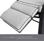 Grand patio Outdoor Reclining Chairs with Extended Footrest 2-Piece Adjustable Patio Wicker,Lounge Recliner up to 150° with Flip Side Table Griege