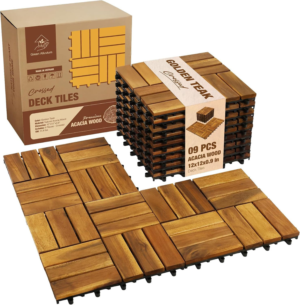 acacia wood interlocking deck tiles, patio & backyard, main product view
