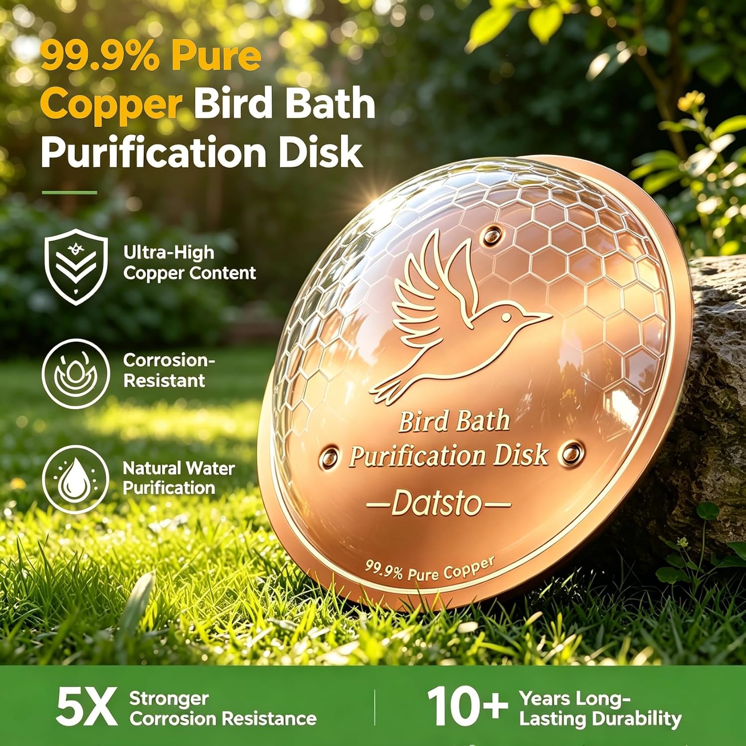 Bird Bath Copper Disk, 99.9% Pure Copper Disc to Keep Water Clean, Physical Safe Water Purification for Garden Birdbaths, Universal Fit for Concrete, Glass & Ceramic Bowls, All-Season Cleaner