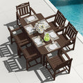 HDPE Outdoor Patio Dining Set with Table & 6 Chairs, All-Weather 7-Piece Outdoor Table and Chairs, 2" Umbrella Hole, Patio Furniture for Garden, Backyard, Deck | Brown