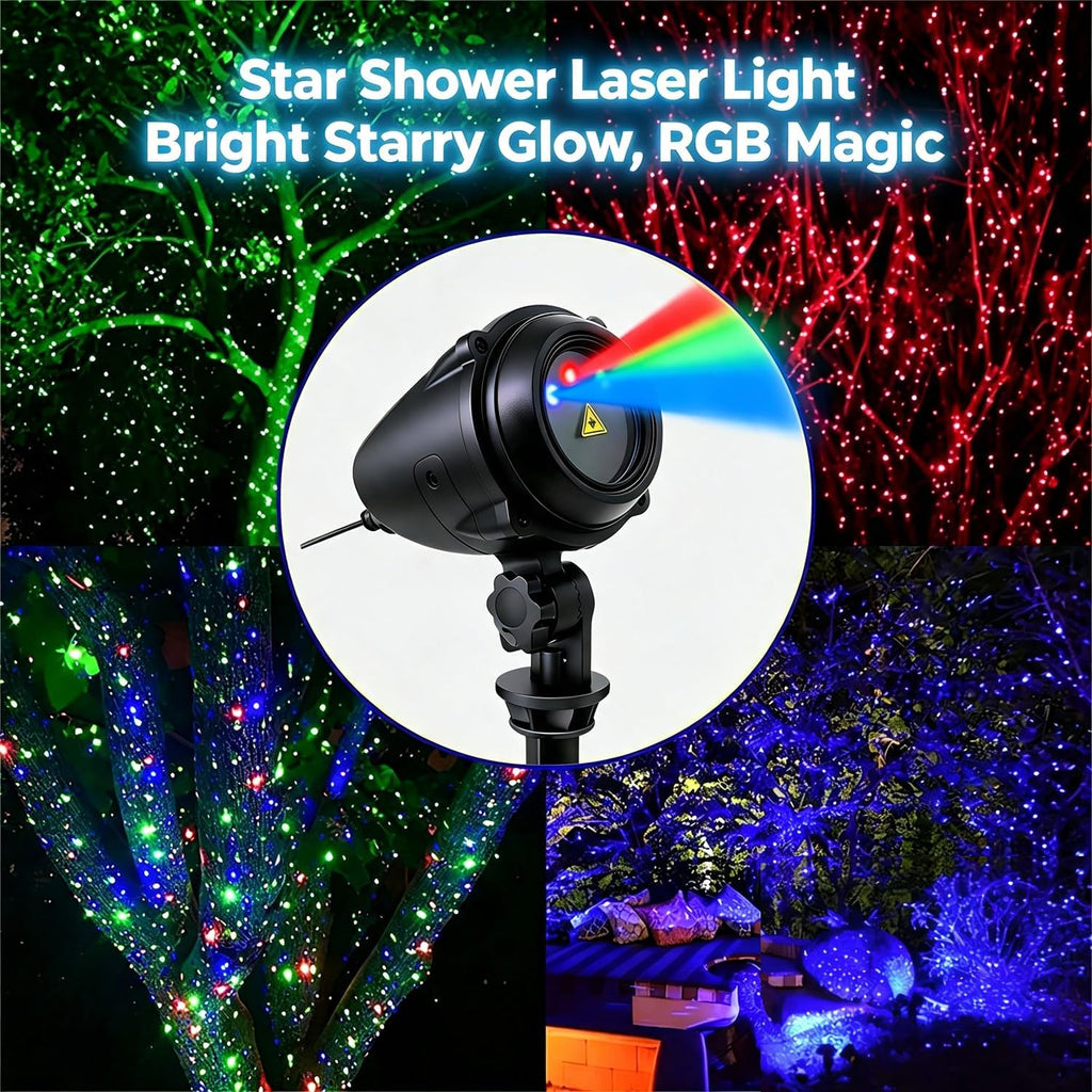 Laser Christmas Projector Lights Outdoor, Aluminum Alloy 3-Color Star Projector, Waterproof with Remote & Timer for Holiday Party, Yard Patio Xmas Decor (RGB)