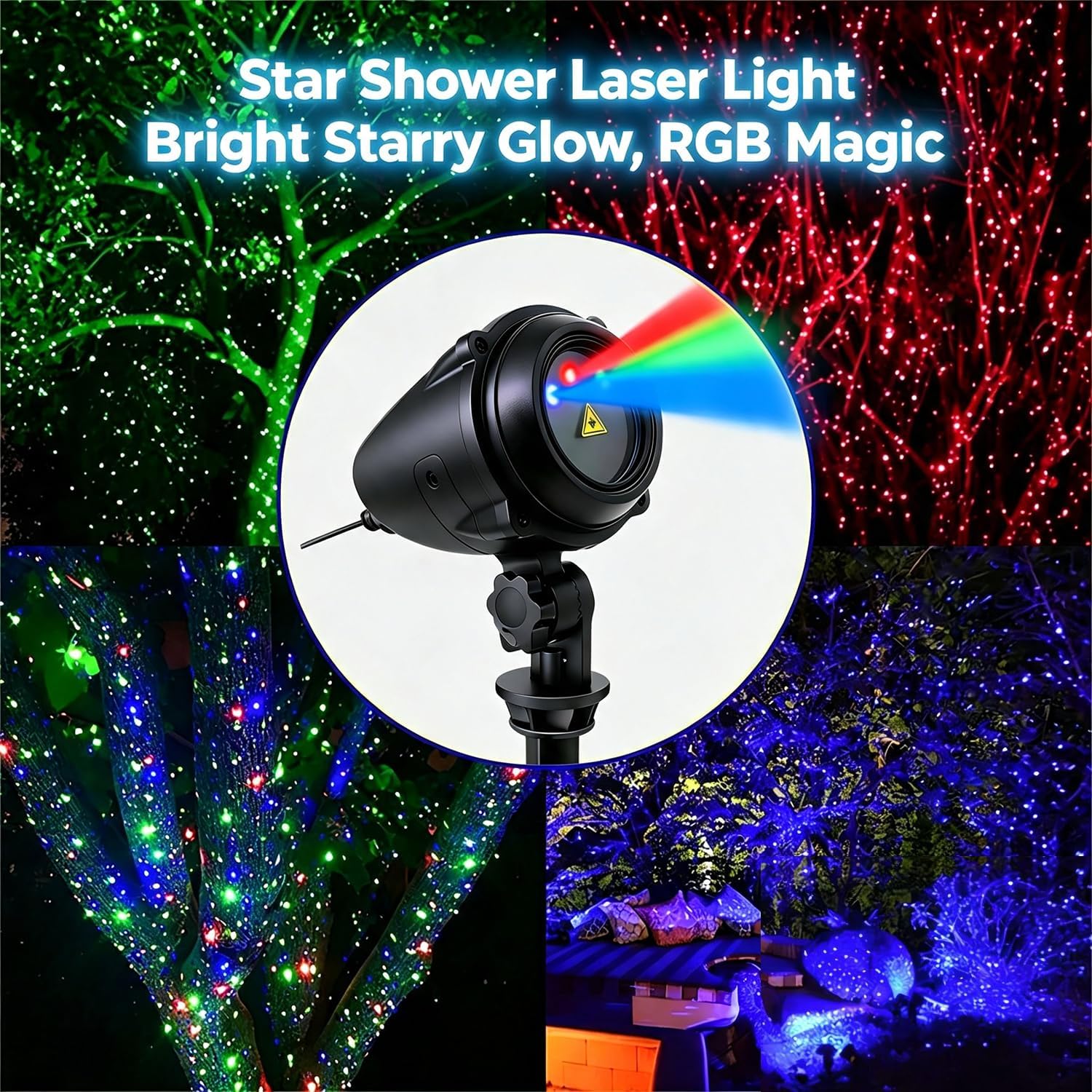 Laser Christmas Projector Lights Outdoor, Aluminum Alloy 3-Color Star Projector, Waterproof with Remote & Timer for Holiday Party, Yard Patio Xmas Decor (RGB)
