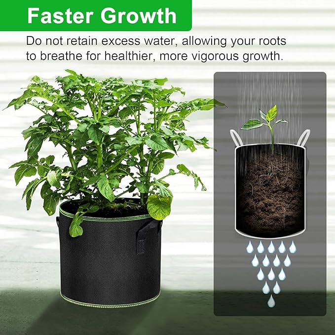 3 Gallon Grow Bags 6 Pack - Thickened Nonwoven Aeration Planter Bags with Handles, Plant Tags & Seedling Bags, Chili Vegetable Gardening Fabric Pots