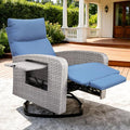 Outdoor Recliner Chair Set of 2, Wicker Patio Recliners with Adjustable Backrest and Extended Foot Rest, Reclining Patio Chairs with Flip Table & Removable Cushion Cover for Porch