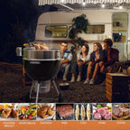onlyfire Upgrade Stainless Steel Rotisserie Ring Kit for Weber 22-inch Kettle Charcoal Grills, Comes with Charcoal Baskets and 10 Pack Drip Pans | With 2 Charcoal Baskets and 10 Pack Drip Pans