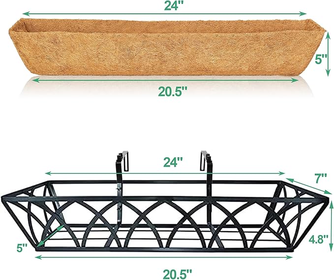 24in 4pcs Planter Box with Coco Liner, Rust-Resistant Metal Frame, Drainage Hole, Indoor/Outdoor Use, Black Finish