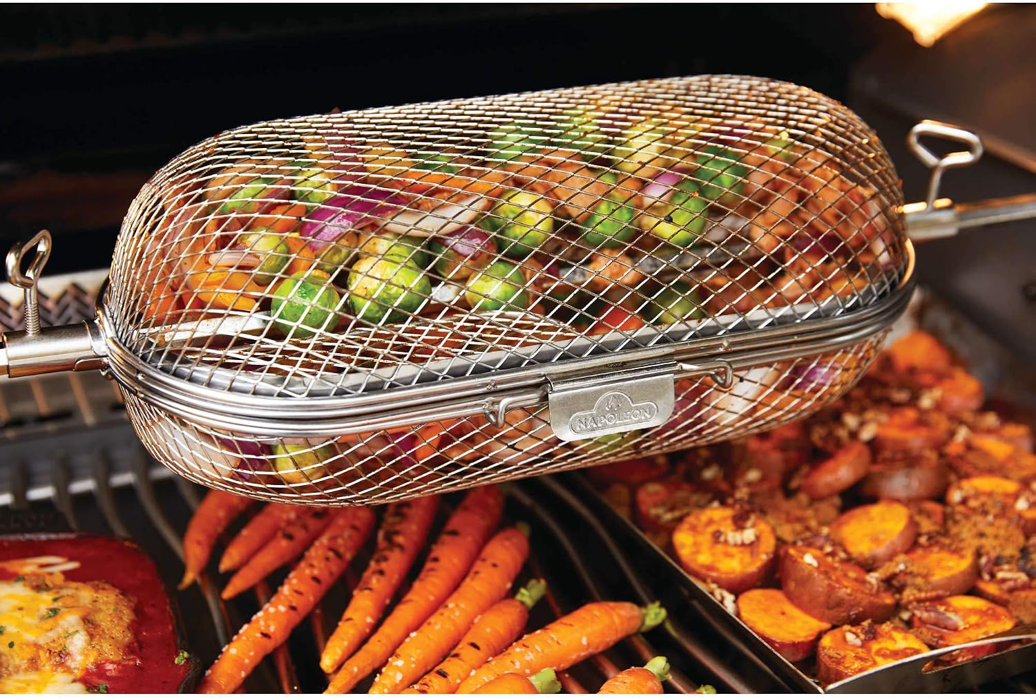 Napoleon Rotisserie Grill Basket - Stainless Steel, Fits Standard Spit Rods, Best For Wings, Fries And Roasted Veggies