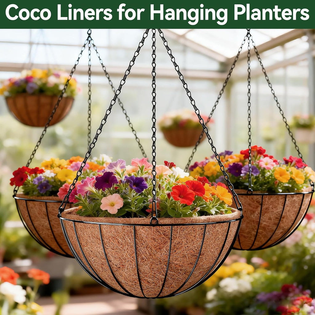 6 Pack 14 Inch Coco Liners for Planters, Hanging Basket Liners | Round Coco Coir Fiber Replacement Liner for Flowers Vegetables Patio Garden Porch Decor,Breathable Drainage,Cuttable DIY