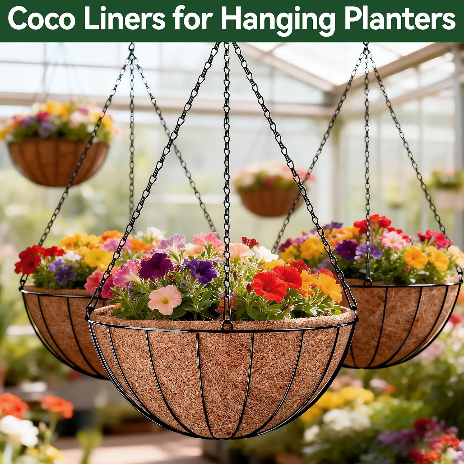6 Pack 14 Inch Coco Liners for Planters, Hanging Basket Liners | Round Coco Coir Fiber Replacement Liner for Flowers Vegetables Patio Garden Porch Decor,Breathable Drainage,Cuttable DIY
