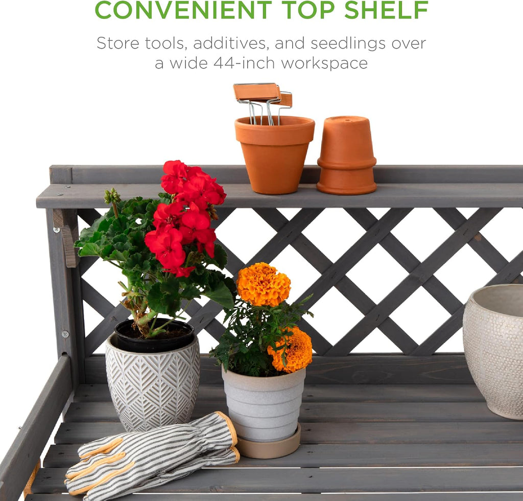 best choice products outdoor garden potting bench, wooden showing dimensions