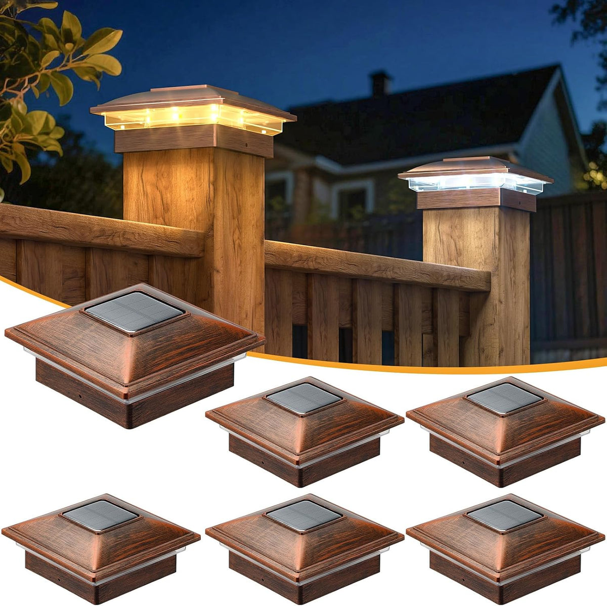 aponuo solar post cap lights - 6 pack, main product view