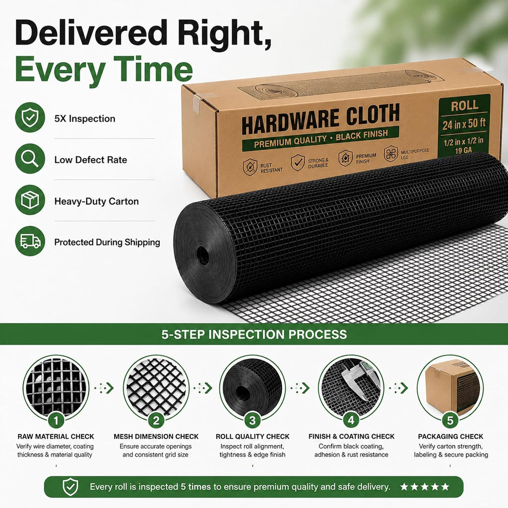 Black Hardware Cloth 1/2 in. x 4 ft. x 100 ft. 19-Gauge | Vinyl Coated Chicken Wire Mesh Roll, Chicken Wire Fencing, Garden Fencing, Rat Wire, Gopher Mesh